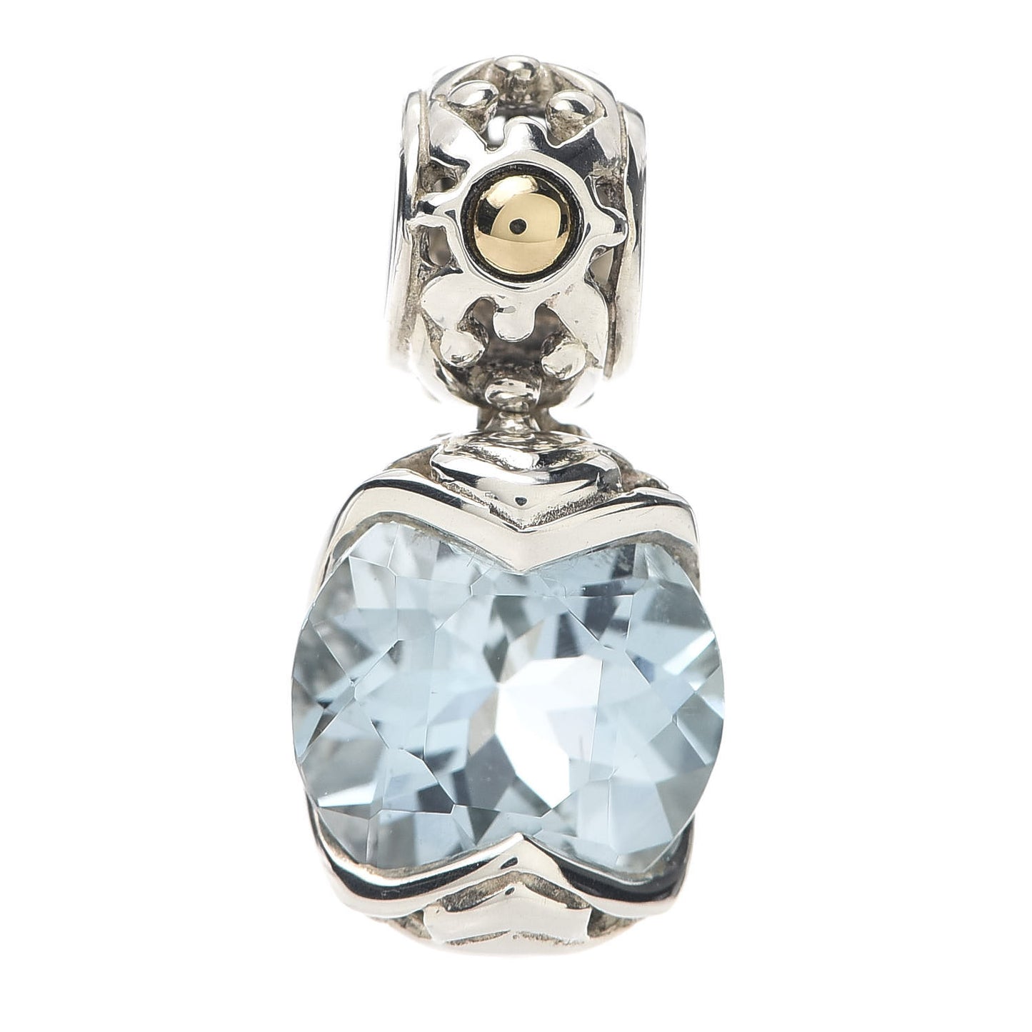 Sterling Silver 18K Yellow Gold Blue Topaz Batu Sari Pendant