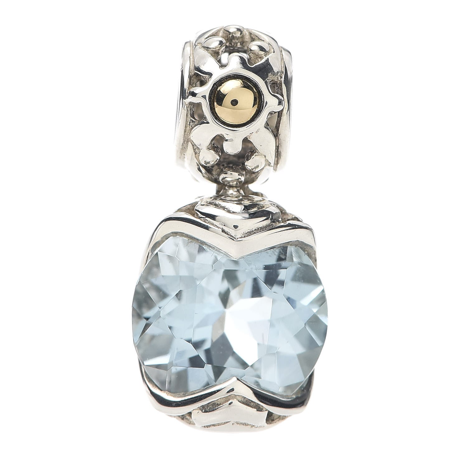 John Hardy Sterling Silver 18K Yellow Gold Blue Topaz Batu Sari Pendant 1 of 3