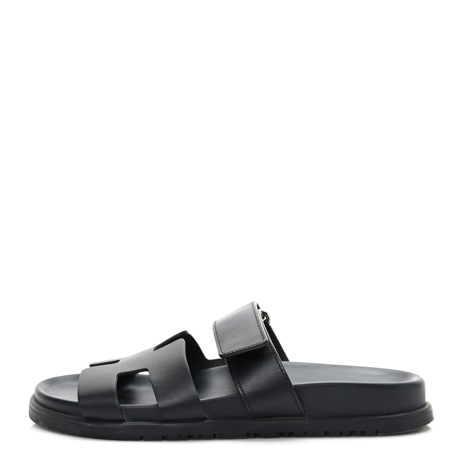 Hermes Calfskin Womens Chypre Sandals 36.5 Black 1 of 9