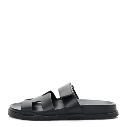 Hermes Calfskin Womens Chypre Sandals 36.5 Black 1 of 9
