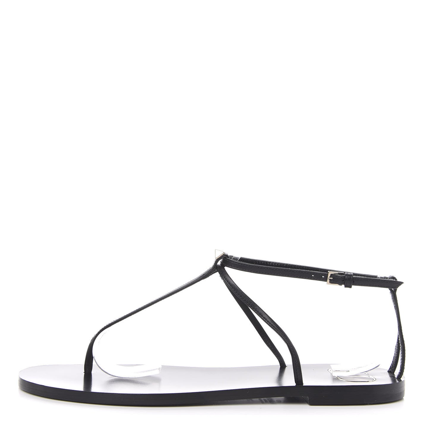 Calfskin Nude Rockstud T Strap Flat Thong Sandals 39 Black
