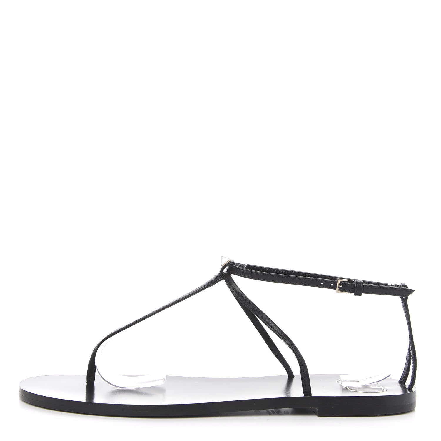 Valentino Garavani Calfskin Nude Rockstud T Strap Flat Thong Sandals 39 Black 1 of 9