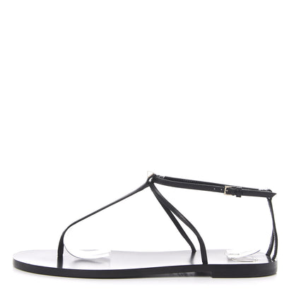 Valentino Garavani Calfskin Nude Rockstud T Strap Flat Thong Sandals 39 Black 1 of 9