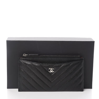 Chanel Caviar Chevron Quilted Zip Pouch Black 8 of 8
