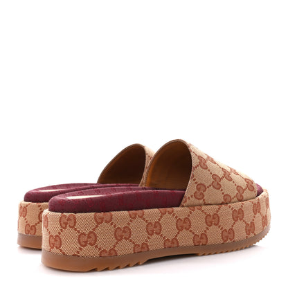 Gucci Canvas GG Monogram Angelina Platform Slide Sandals 37 Beige Ruggine 4 of 9