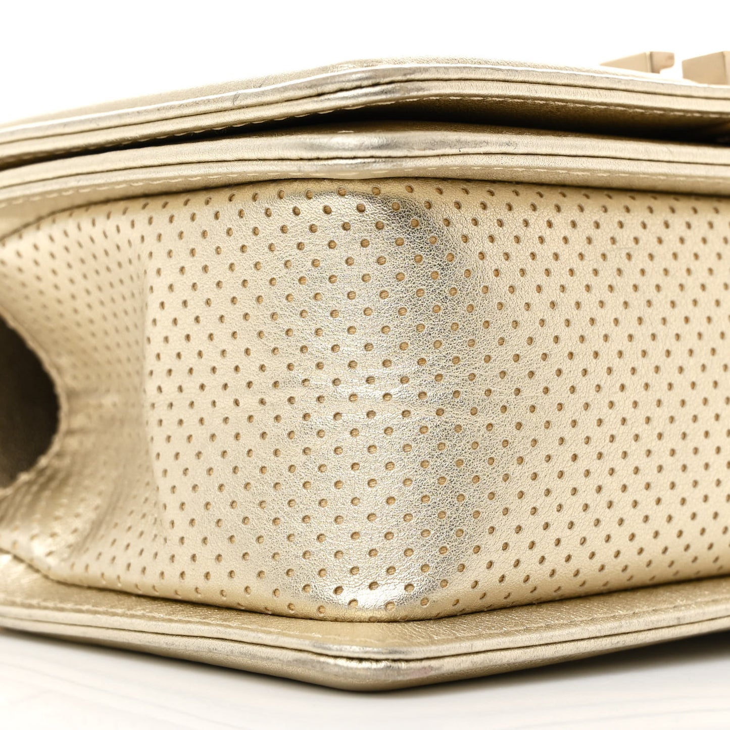 Metallic Calfskin Perforated Small Boy Flap Gold