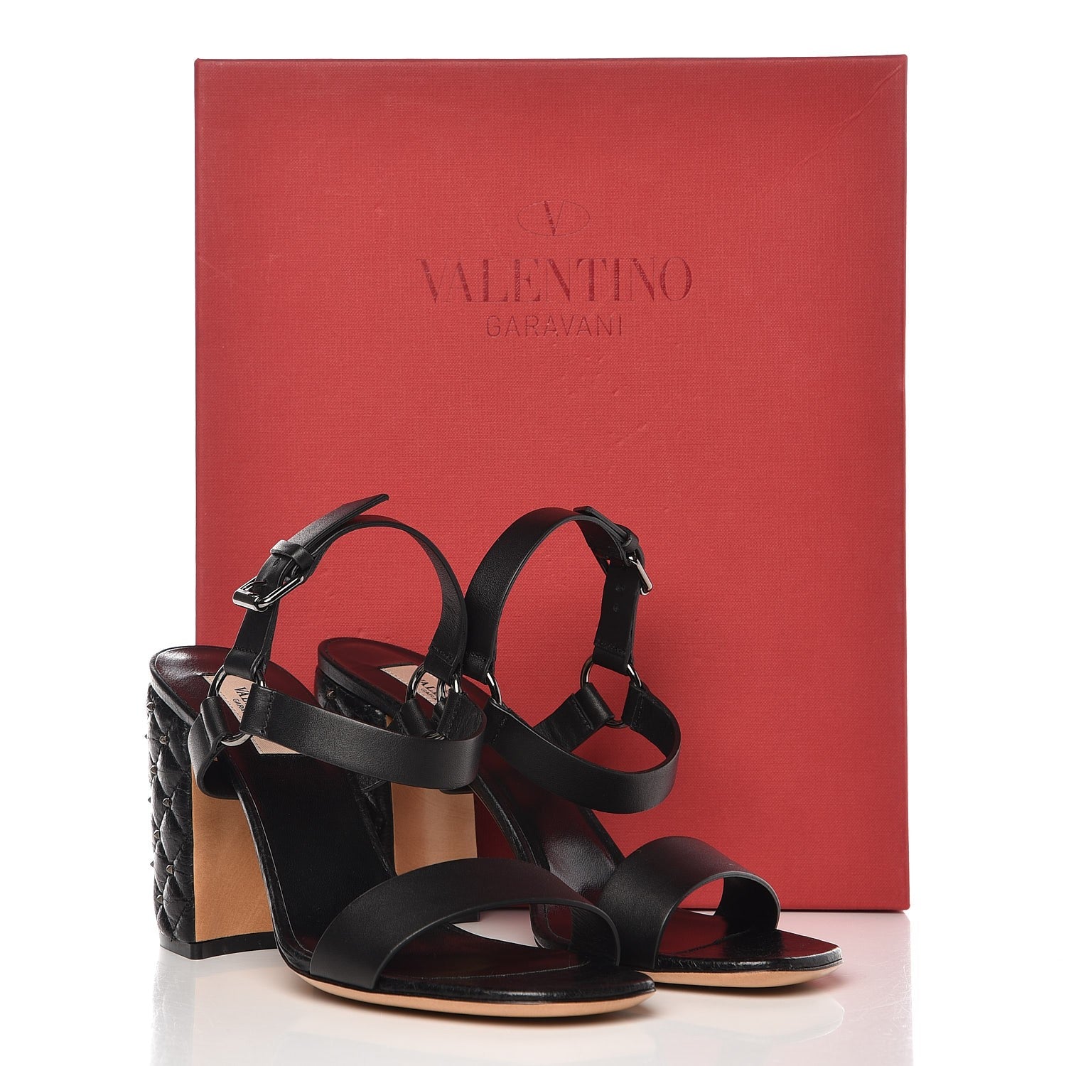 Valentino Garavani Calfskin Craquele Nappa Rockstud Spike 90mm Ankle Strap Sandals 39 Black 9 of 9
