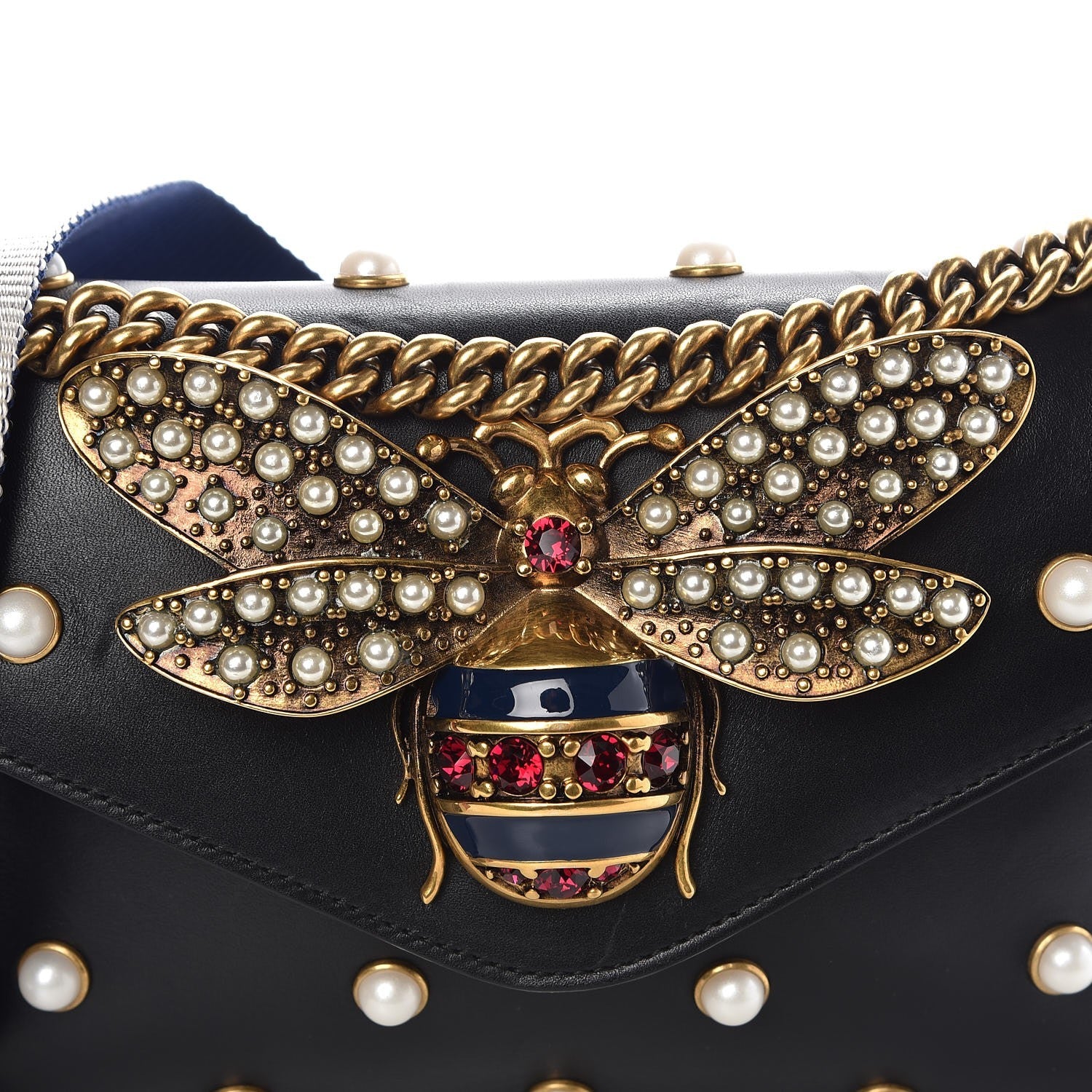 Gucci Nappa Pearl Studded Mini Queen Margaret Broadway Shoulder Bag Black 11 of 13