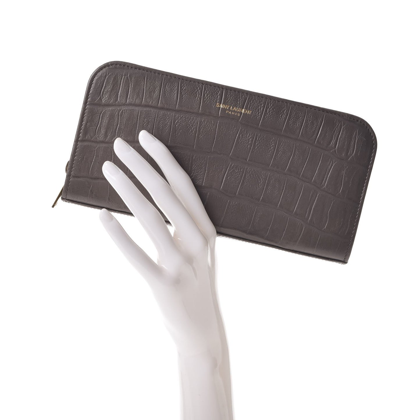 Calfskin Crocodile Embossed Classic Zip Around Continental Wallet Grey