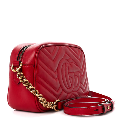 Gucci Calfskin Matelasse Small GG Marmont Chain Shoulder Bag Hibiscus Red 3 of 11