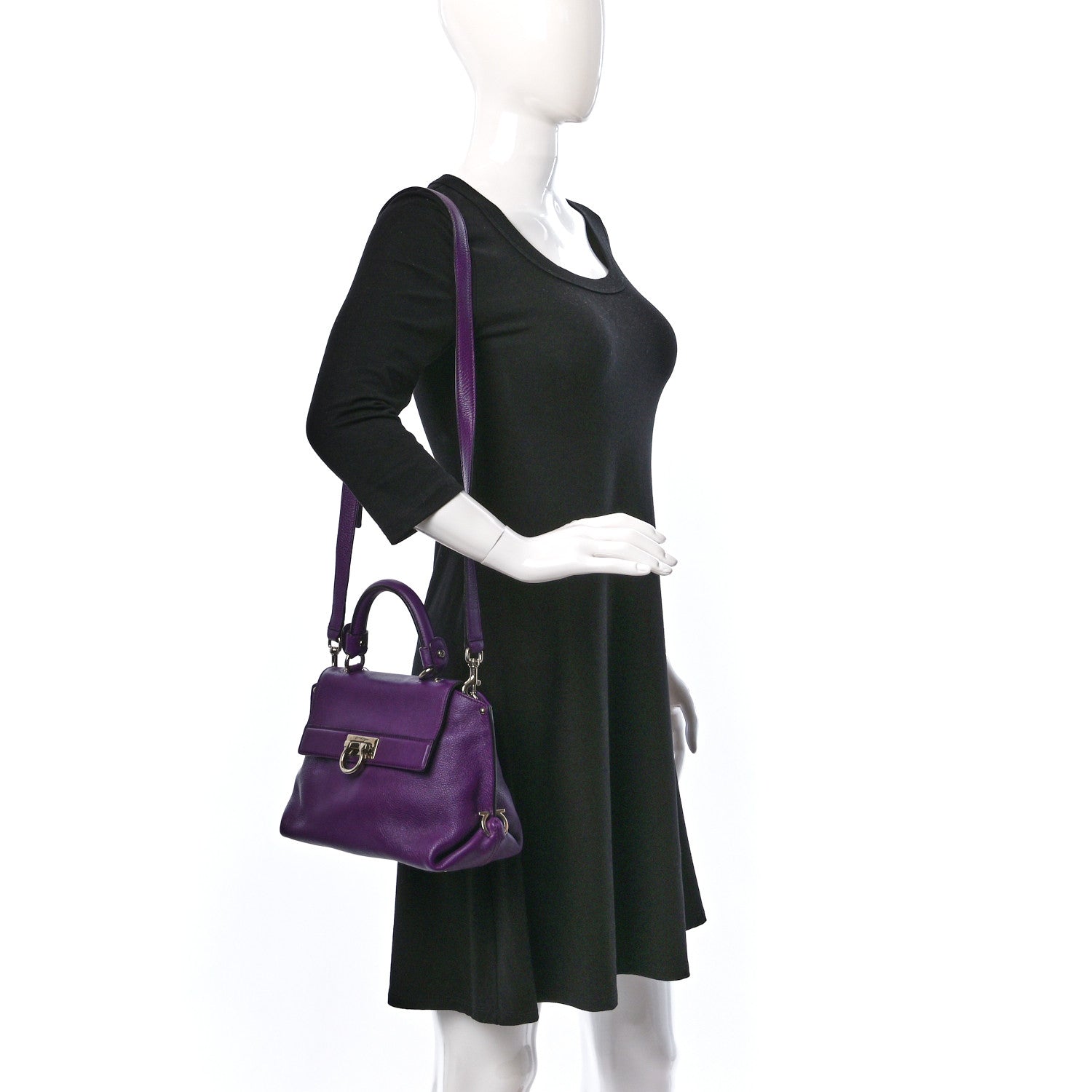 Salvatore Ferragamo Grained Calfskin Sofia Satchel Mirtillo 2 of 8
