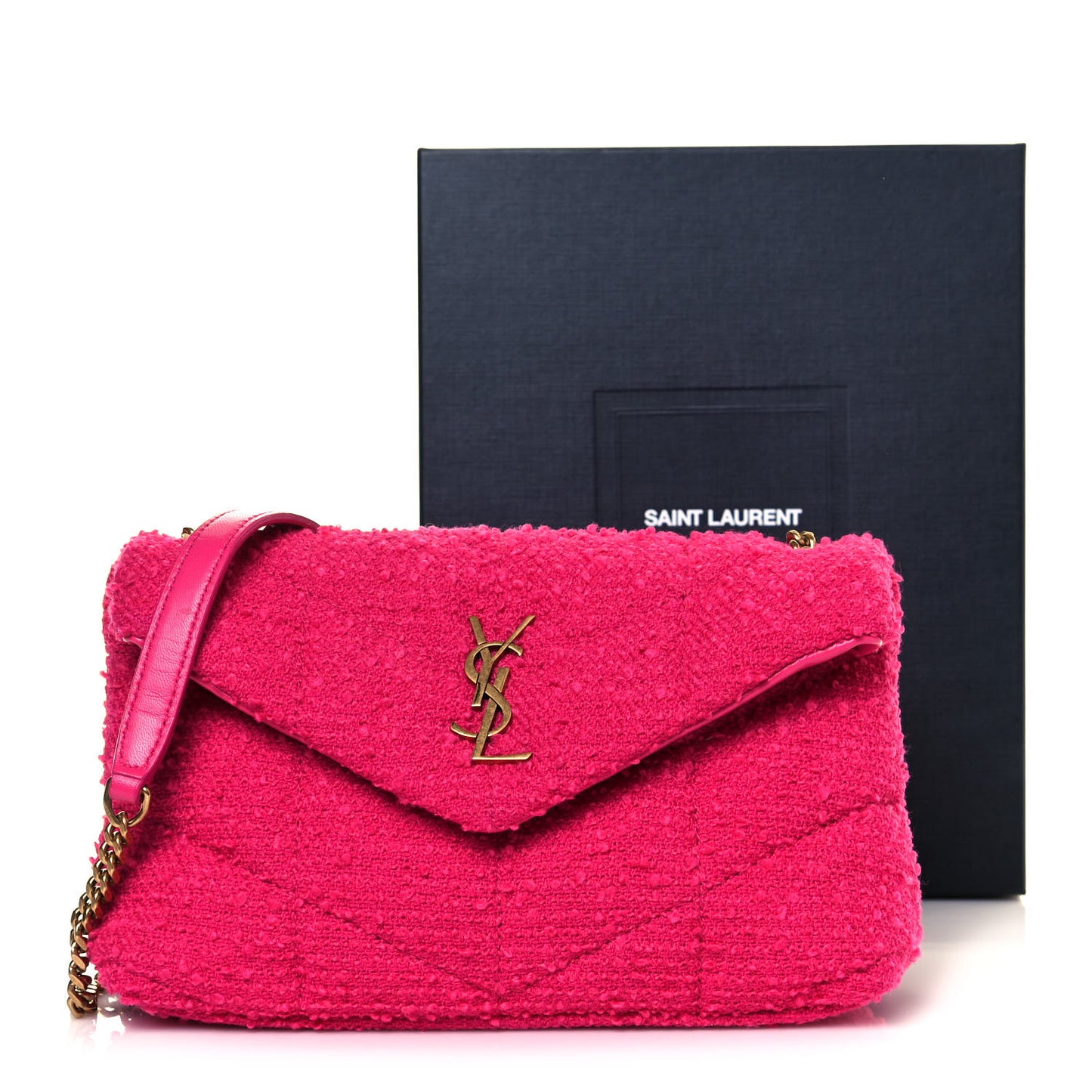 Boucle Tweed Quilted Toy Loulou Puffer Monogram Chain Satchel Magenta