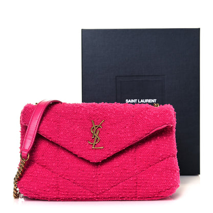 Saint Laurent Boucle Tweed Quilted Toy Loulou Puffer Monogram Chain Satchel Magenta 12 of 12