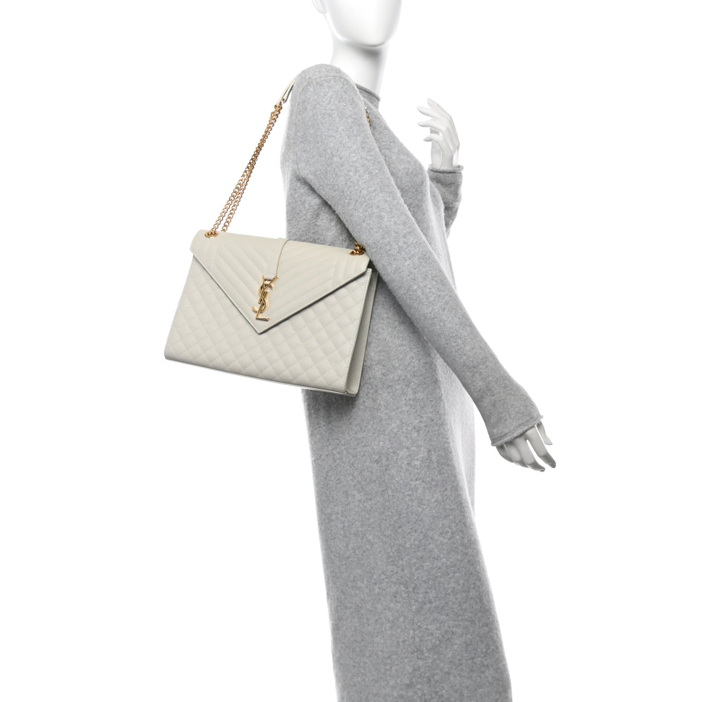 Grain De Poudre Mixed Matelasse Large Triquilt Monogram Satchel Crema Soft