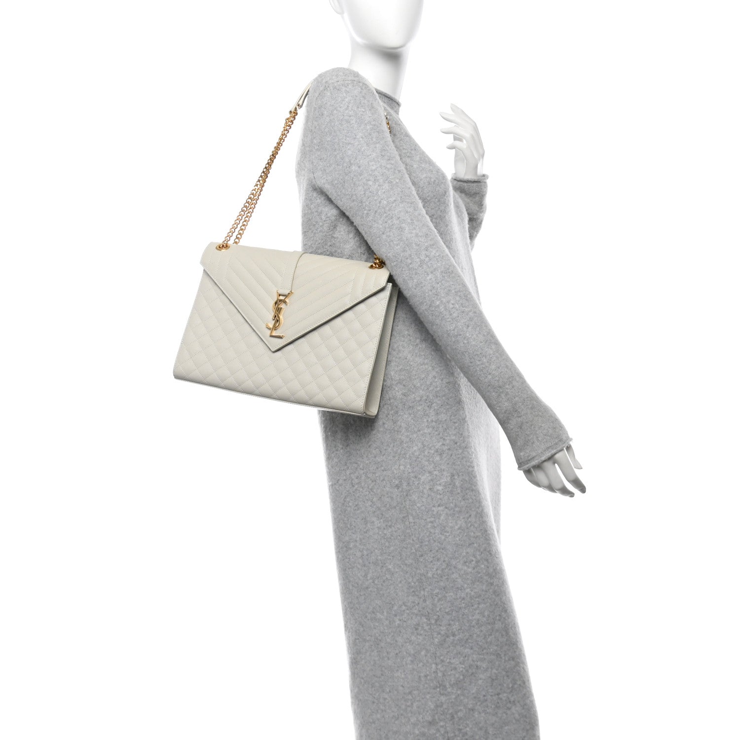 Saint Laurent Grain De Poudre Mixed Matelasse Large Triquilt Monogram Satchel Crema Soft 2 of 12