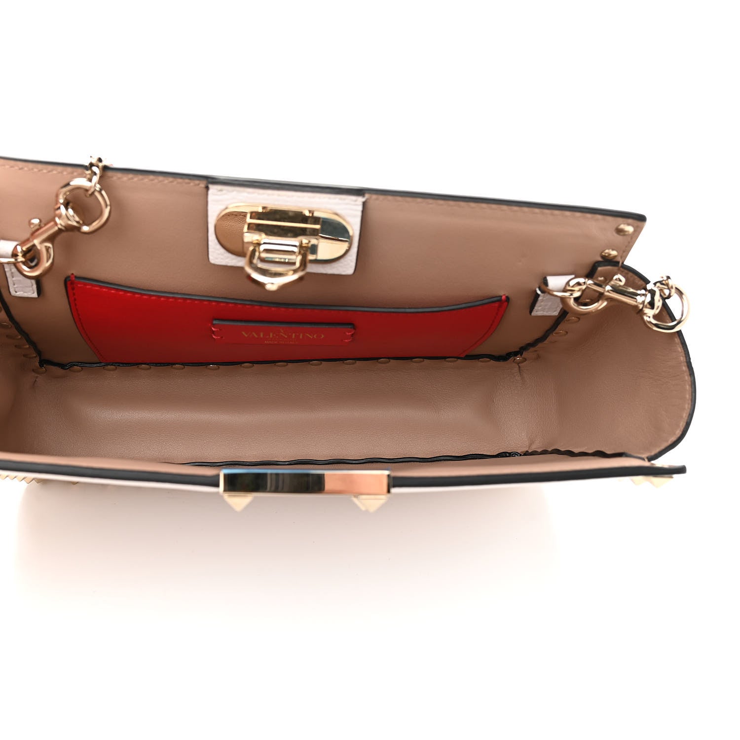 Valentino Garavani Vitello Rockstud Chain Clutch White 5 of 9
