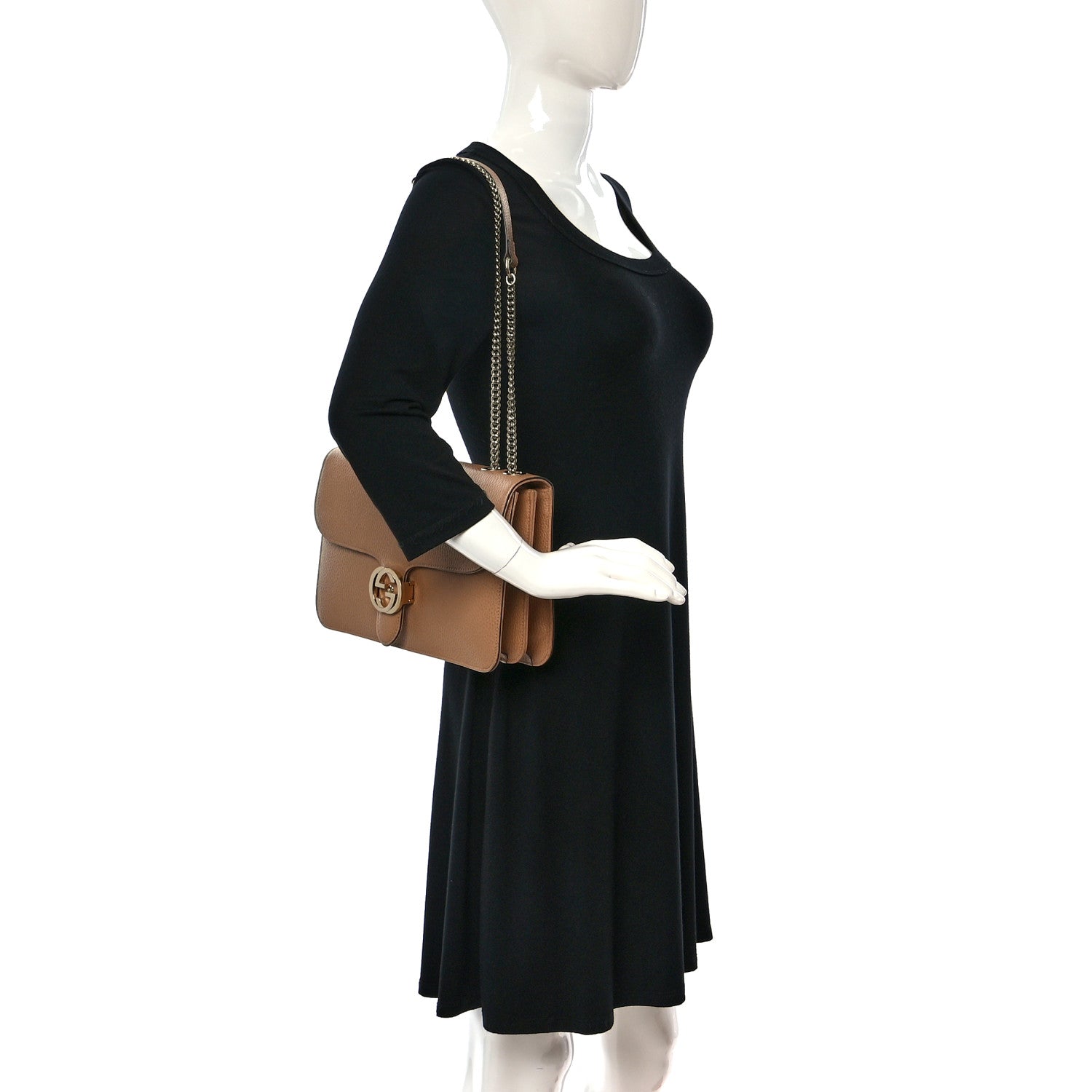 Gucci Dollar Calfskin Interlocking G Shoulder Bag Camelia 2 of 9