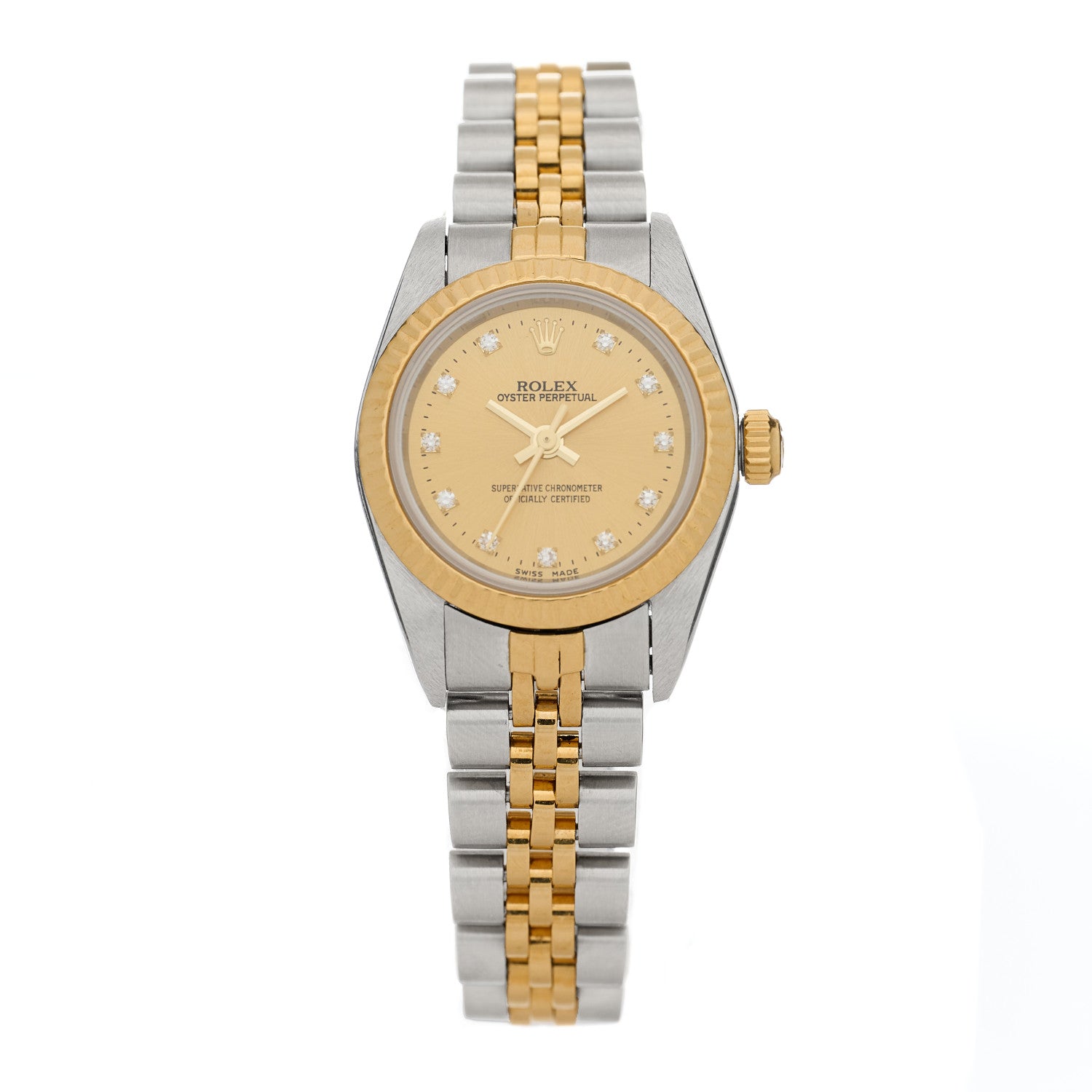 Rolex Stainless Steel 18K Yellow Gold Diamond 26mm Oyster Perpetual Watch Champagne 76193 1 of 5