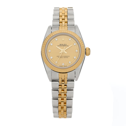 Rolex Stainless Steel 18K Yellow Gold Diamond 26mm Oyster Perpetual Watch Champagne 76193 1 of 5