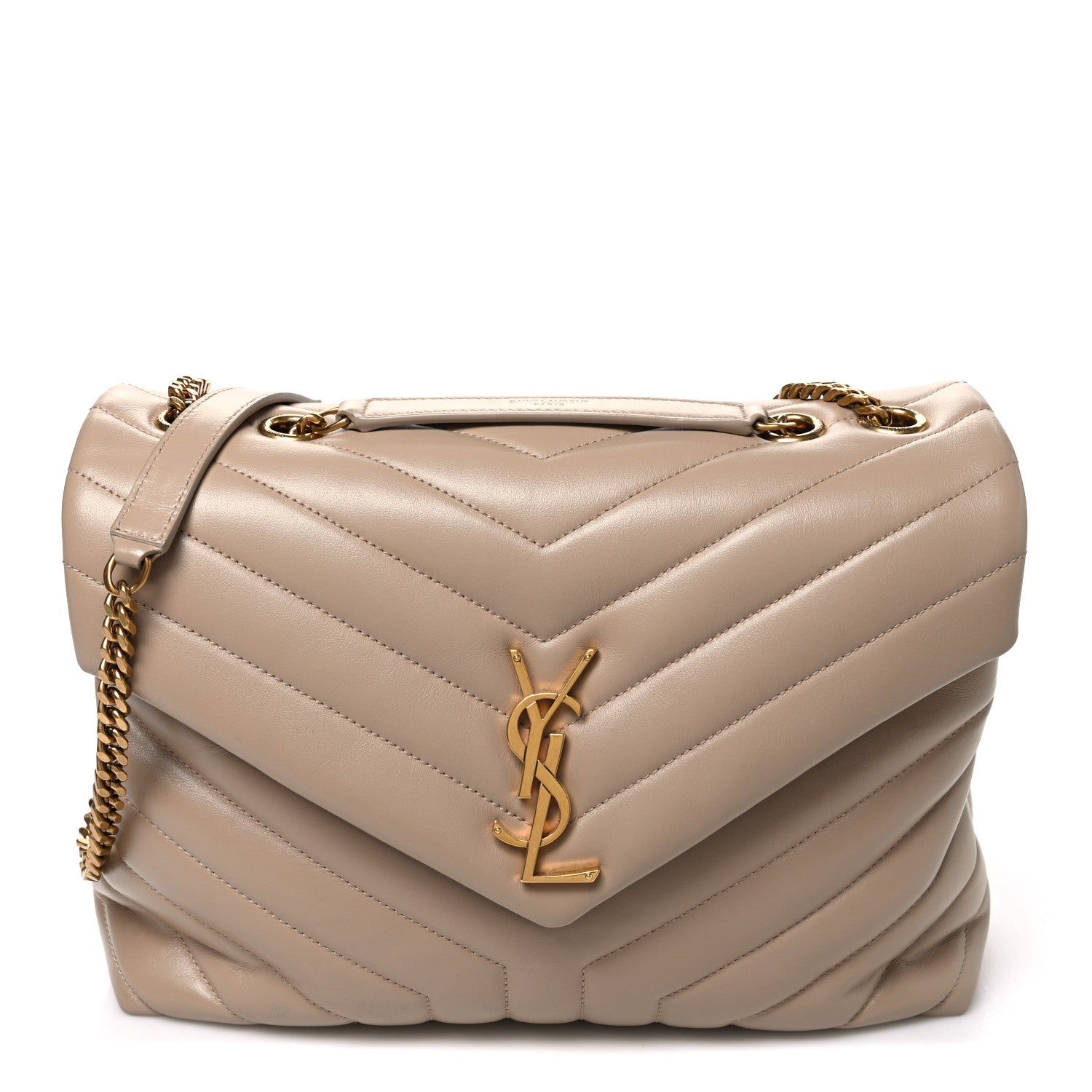 Saint Laurent Calfskin Y Quilted Monogram Medium Loulou Chain Satchel Dark Beige 1 of 11
