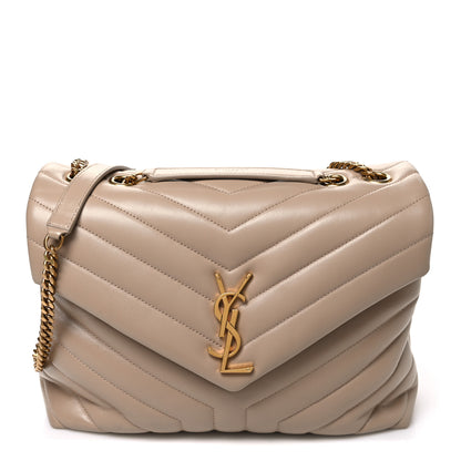 Saint Laurent Calfskin Y Quilted Monogram Medium Loulou Chain Satchel Dark Beige 1 of 11