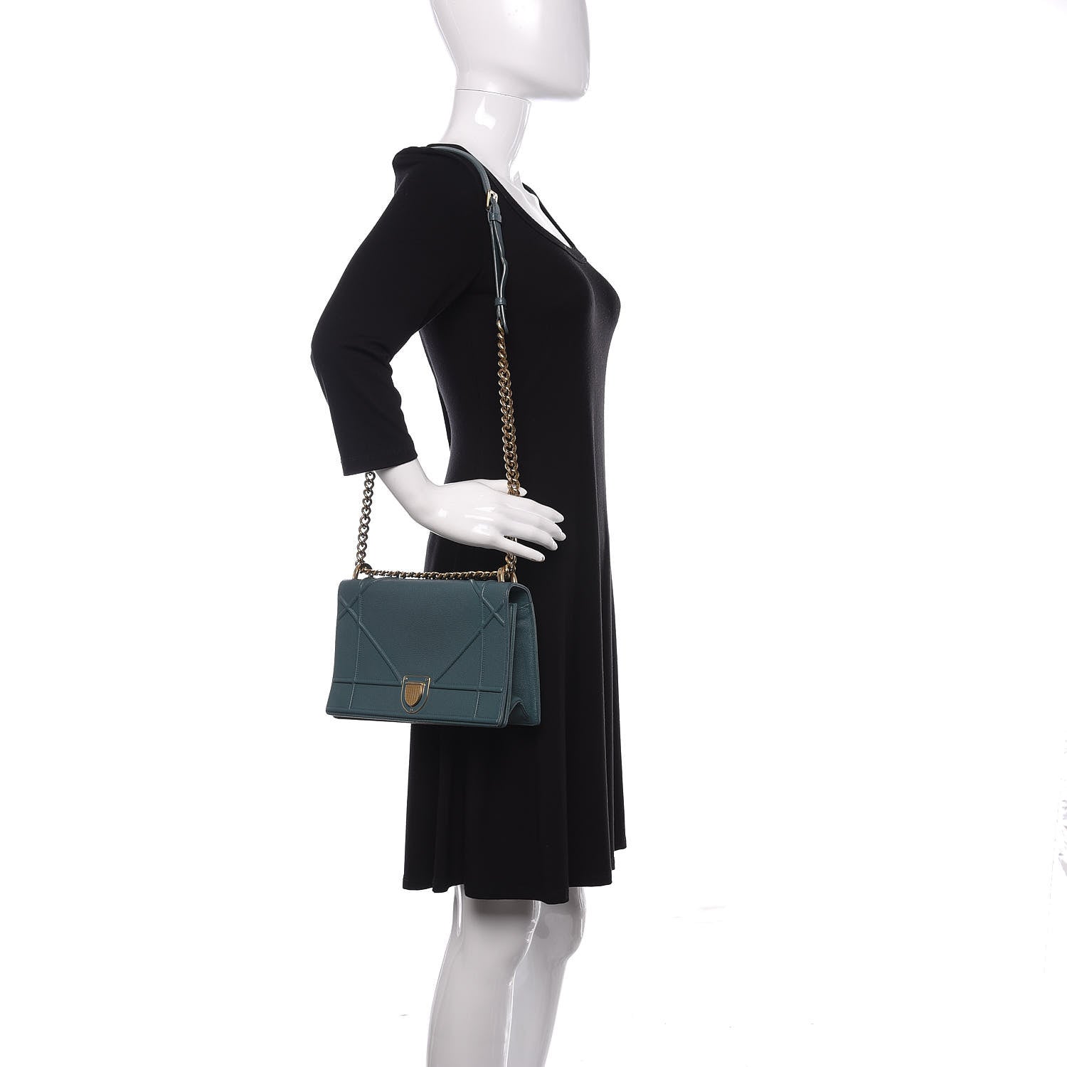 Christian Dior Grained Calfskin Medium Diorama Flap Bag Agave Green 2 of 13