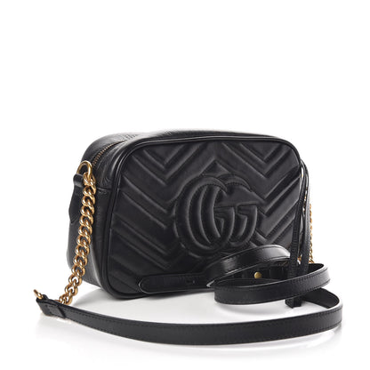 Gucci Calfskin Matelasse Small GG Marmont Chain Shoulder Bag Black 3 of 10