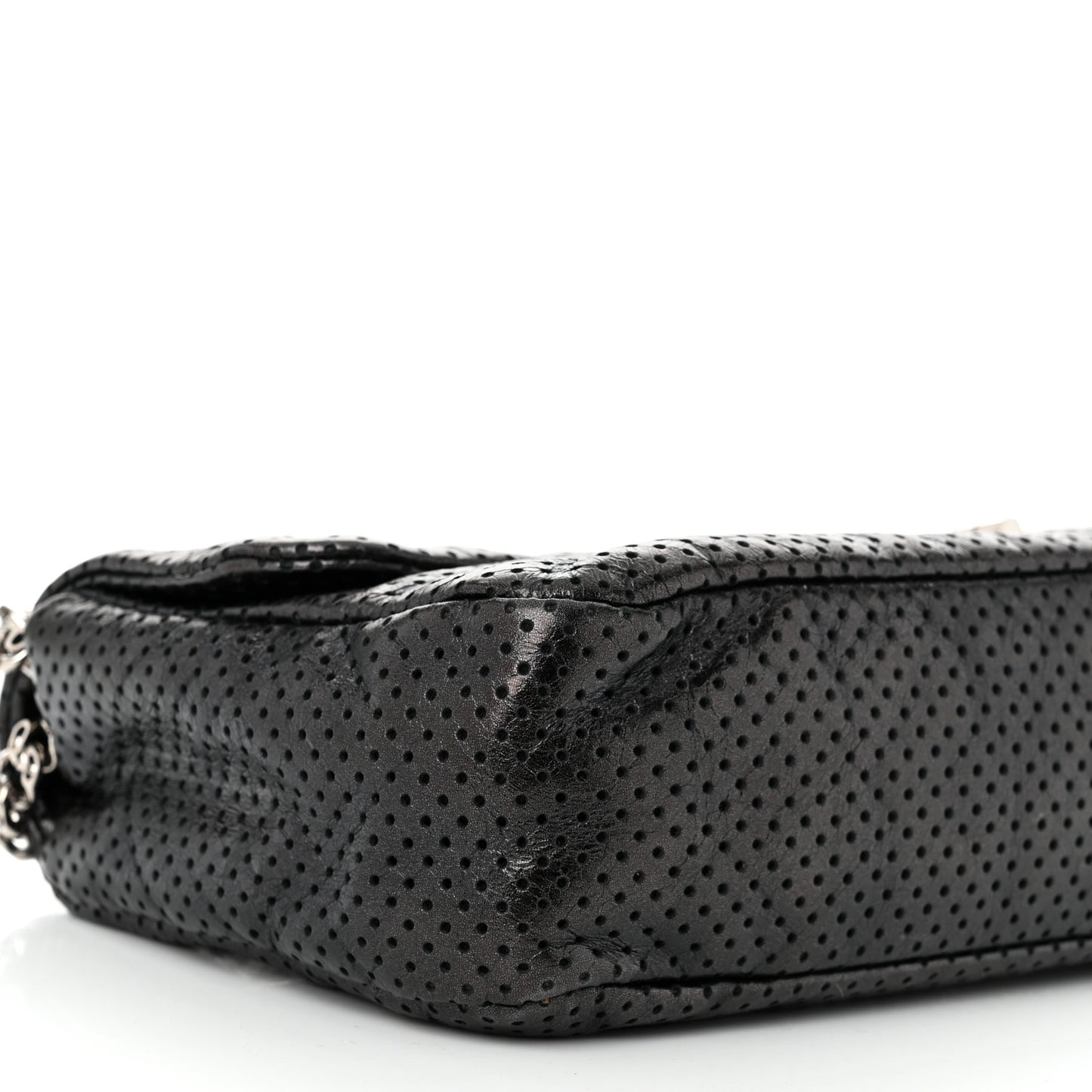 Metallic Crackled Calfskin Perforated Drill Flap Black