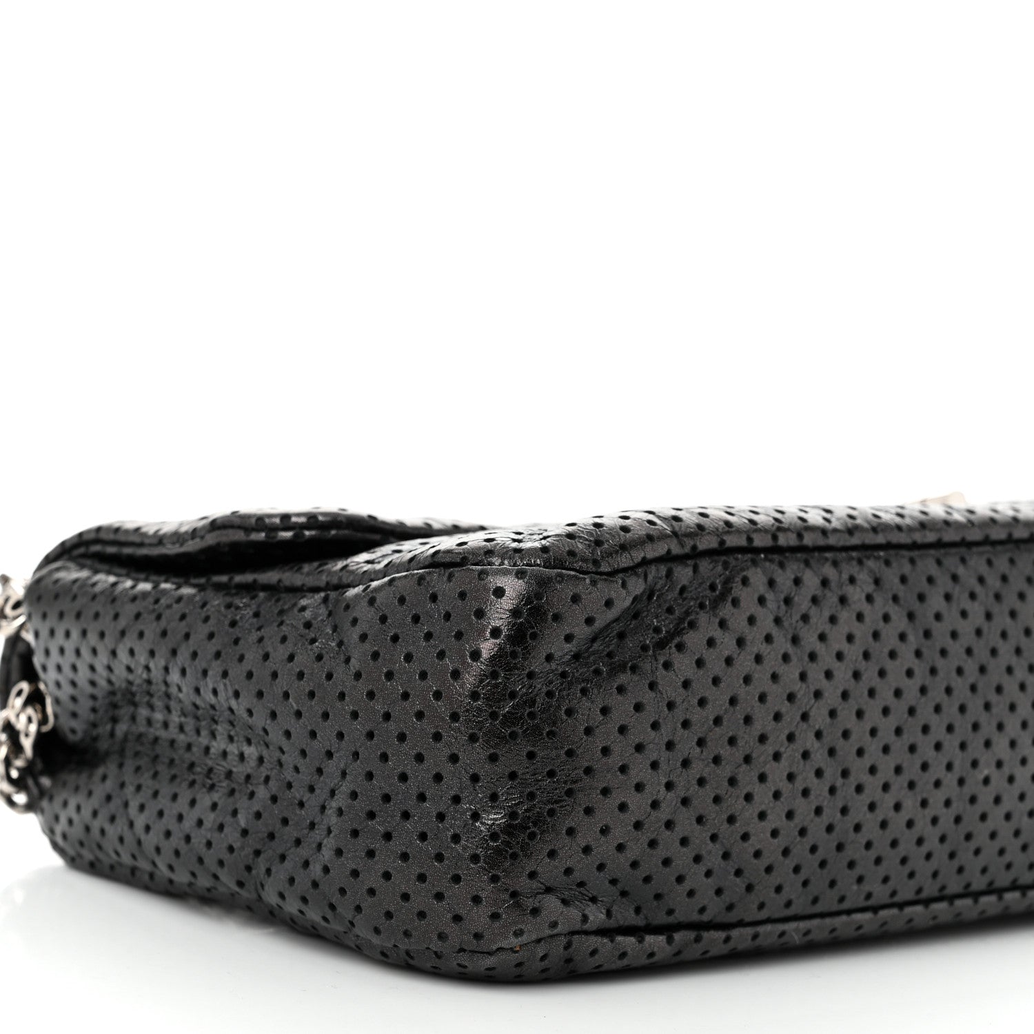 Chanel Metallic Crackled Calfskin Perforated Drill Flap Black 9 of 11