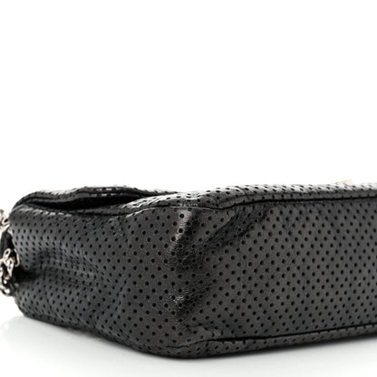 Chanel Metallic Crackled Calfskin Perforated Drill Flap Black 9 of 11
