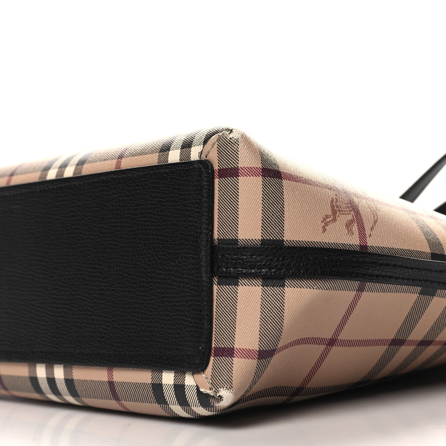 Grainy Calfskin Haymarket Check Small Reversible Tote Black