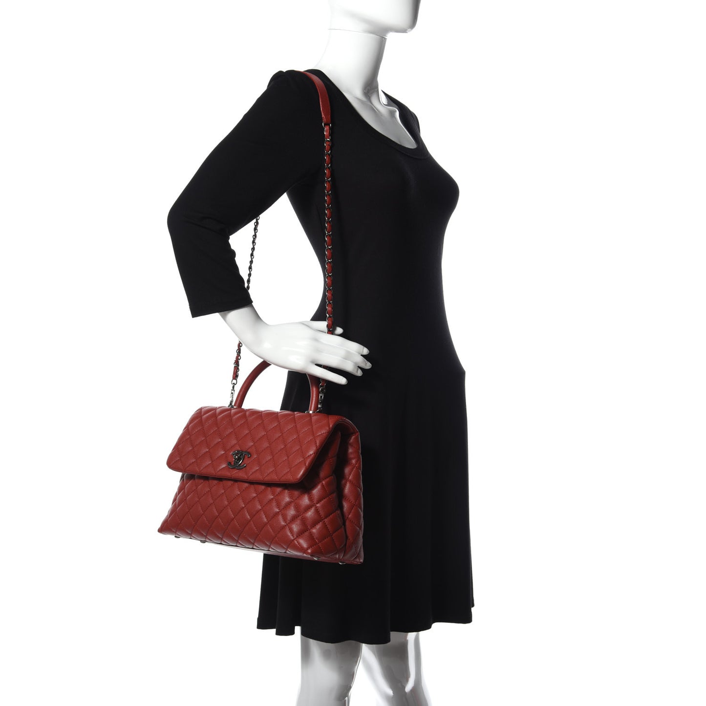 Caviar Quilted Medium Coco Handle Flap Dark Red