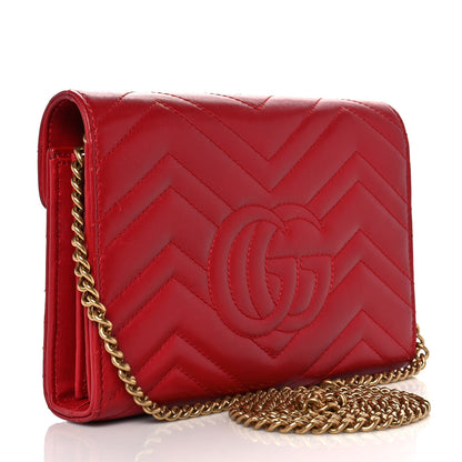Gucci Calfskin Matelasse GG Marmont Chain Wallet Hibiscus Red 3 of 9