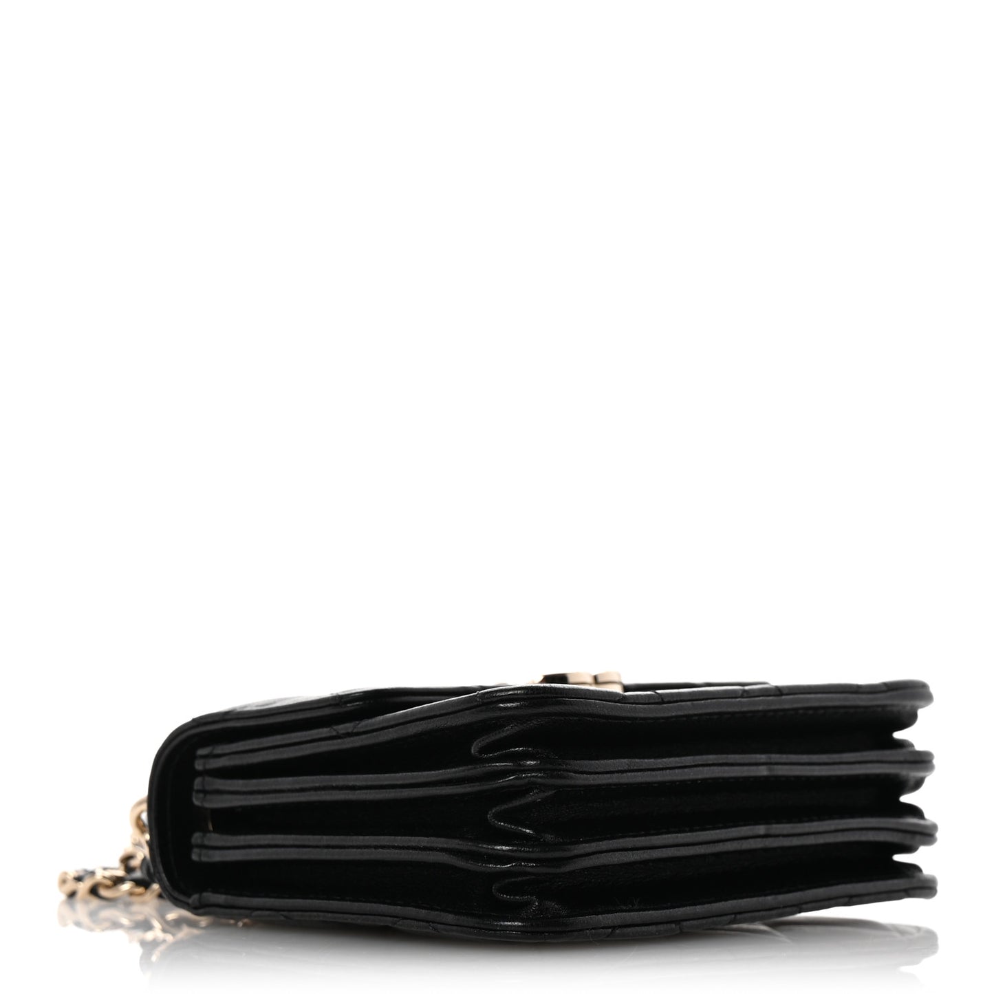 Lambskin Quilted Top Handle Flap Clutch With Chain Black