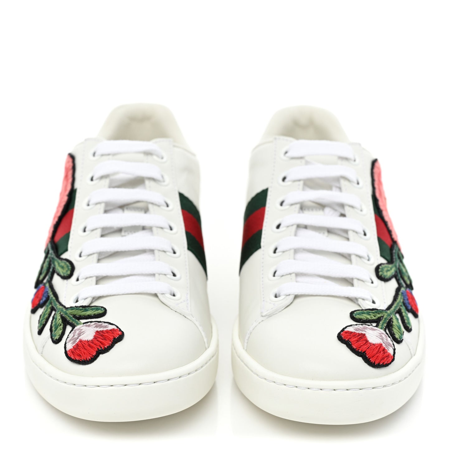 Calfskin Web Floral Embroidered Womens Ace Sneakers 36 White