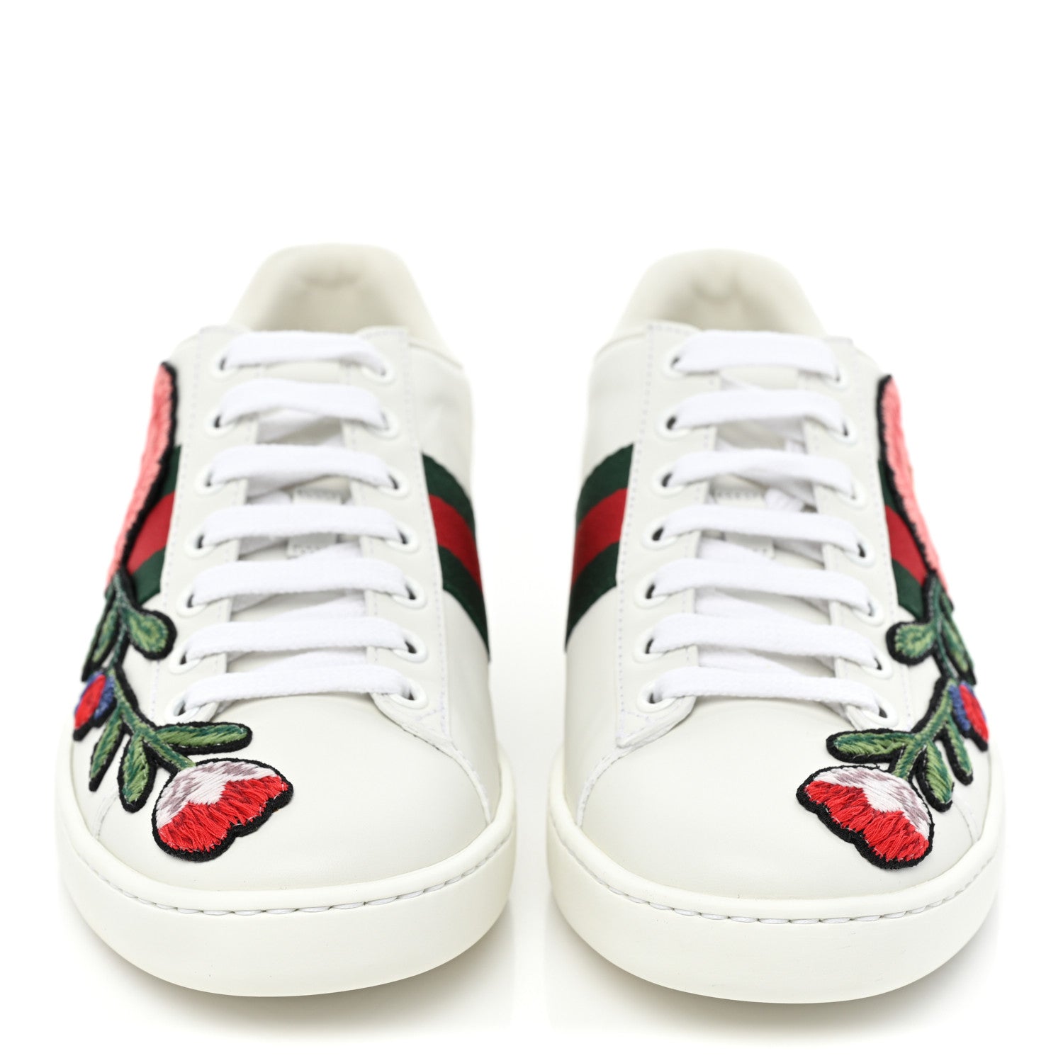 Gucci Calfskin Web Floral Embroidered Womens Ace Sneakers 36 White 2 of 10