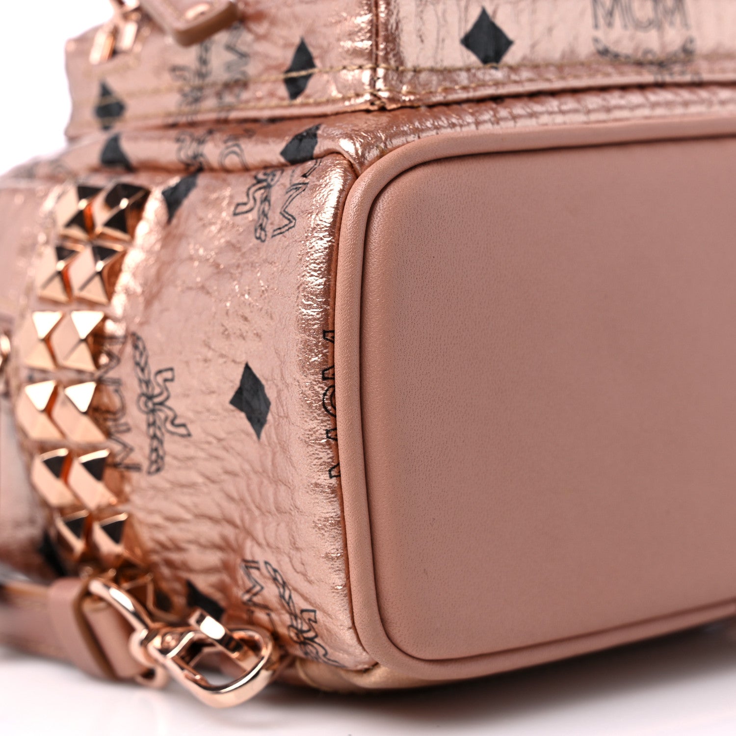 MCM Metallic Visetos Side Stud X-Mini Stark Bebe Boo Backpack Champagne Gold 8 of 10