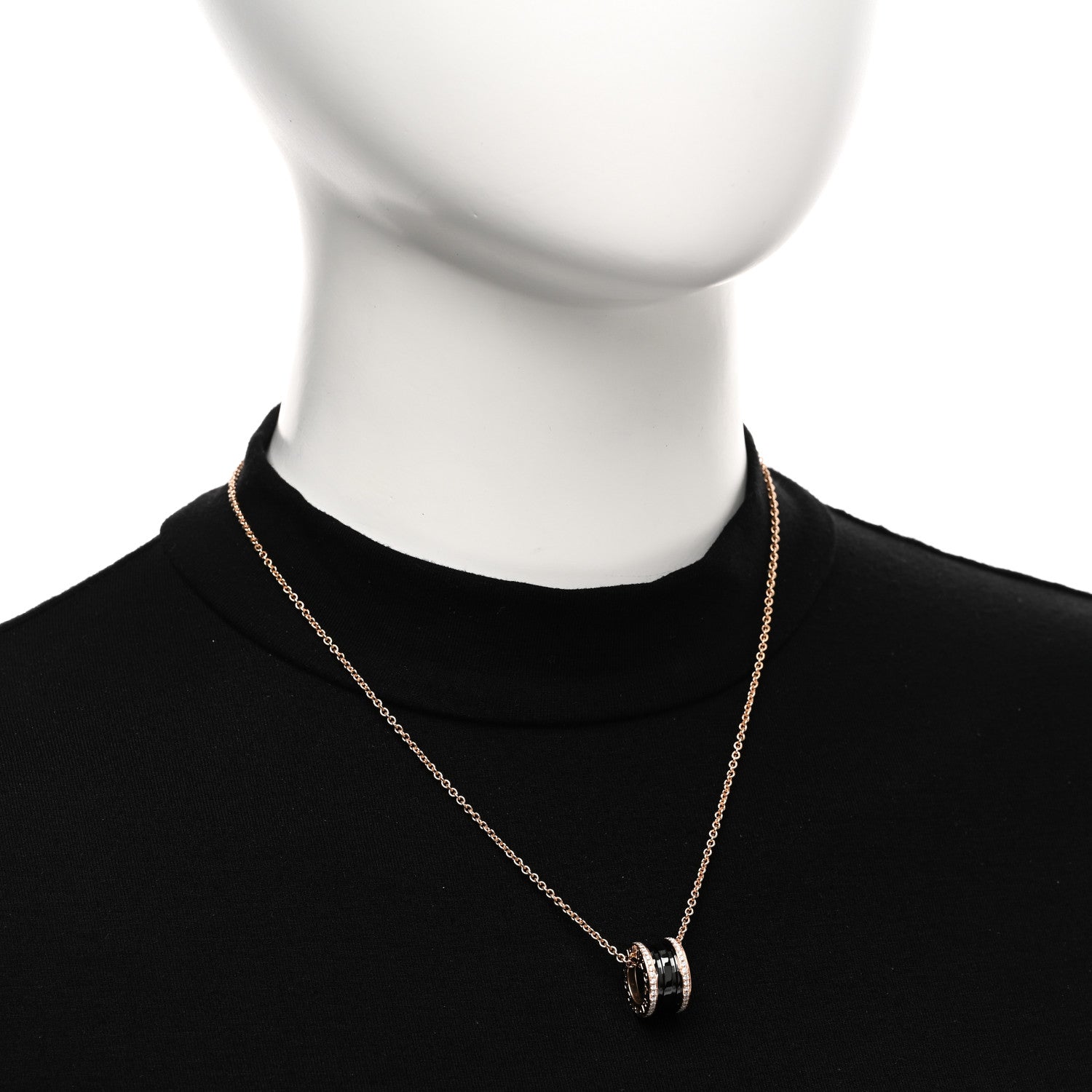Bulgari 18K Rose Gold Black Ceramic Diamond B.Zero1 Pendant Necklace 2 of 5