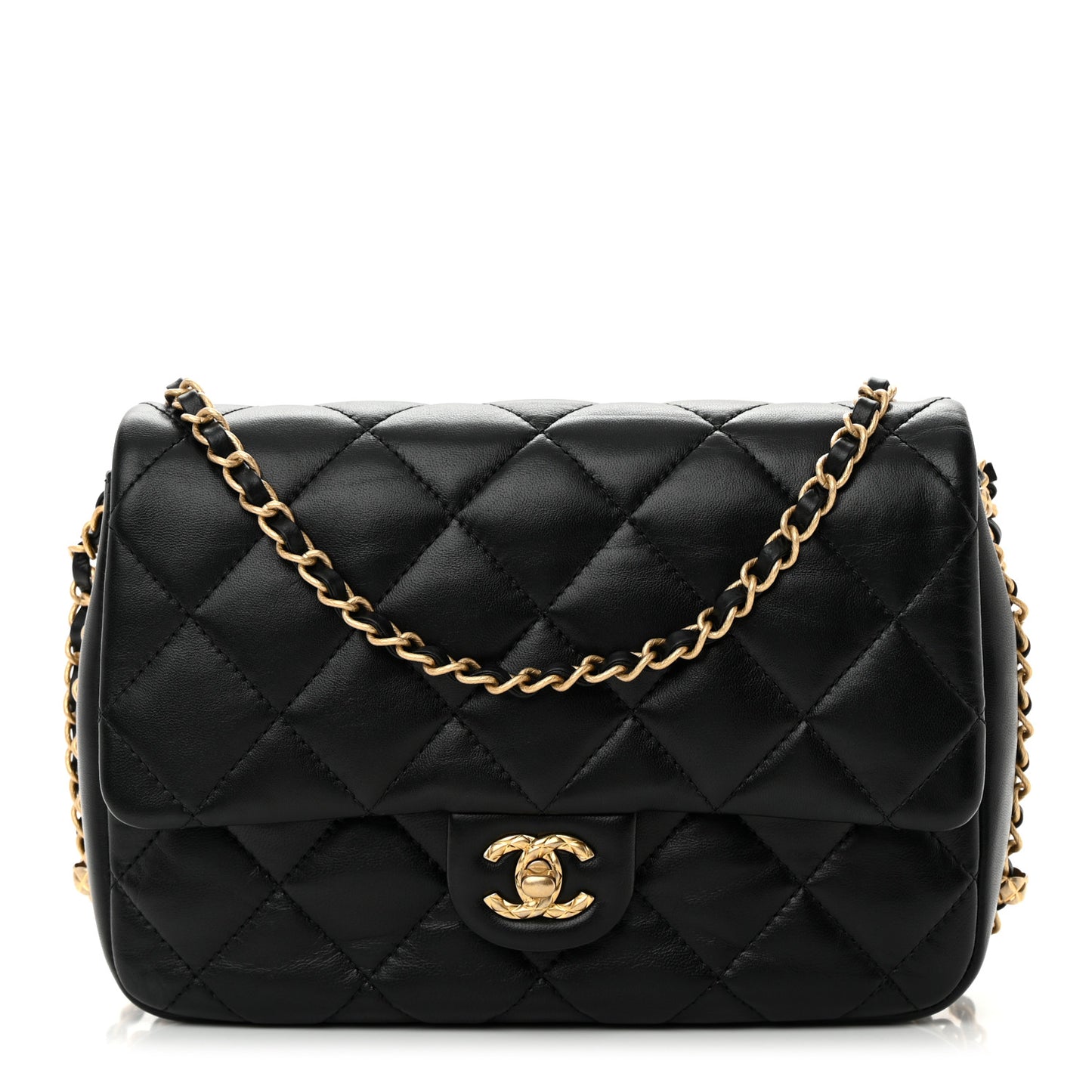 Lambskin Quilted Large CC Chain Flap Black