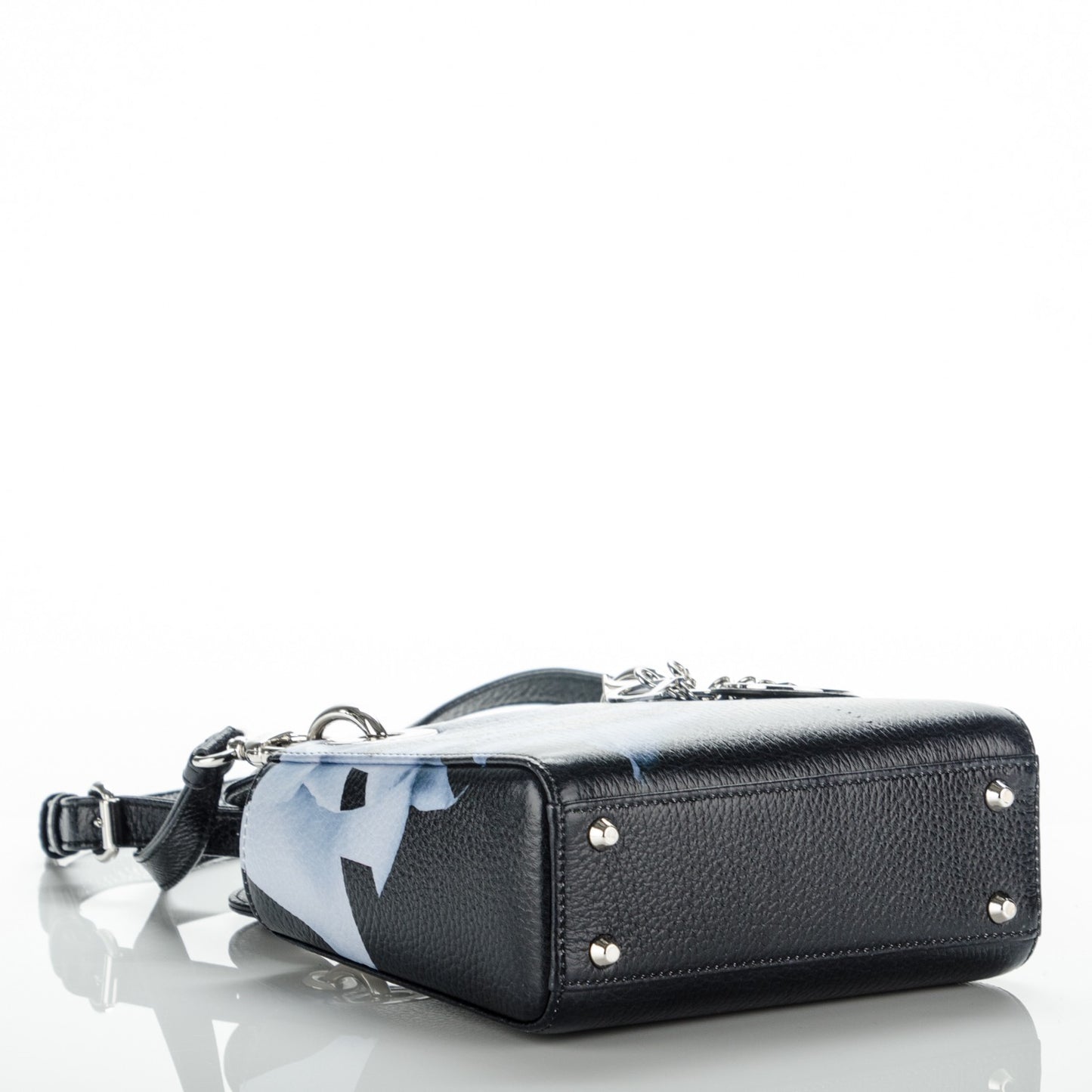 Deerskin Floral Printed Mini Lady Dior Black Blue