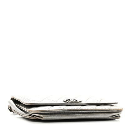 Chanel Metallic Calfskin Quilted Boy Wallet On Chain WOC Silver 4 of 11