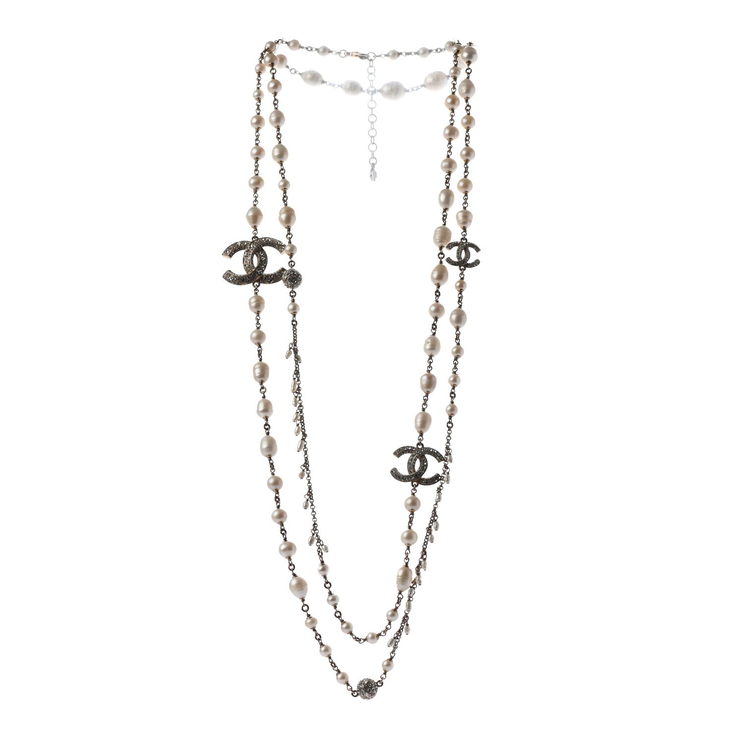 Chanel Pearl Crystal CC Long Necklace Gold 3 of 5