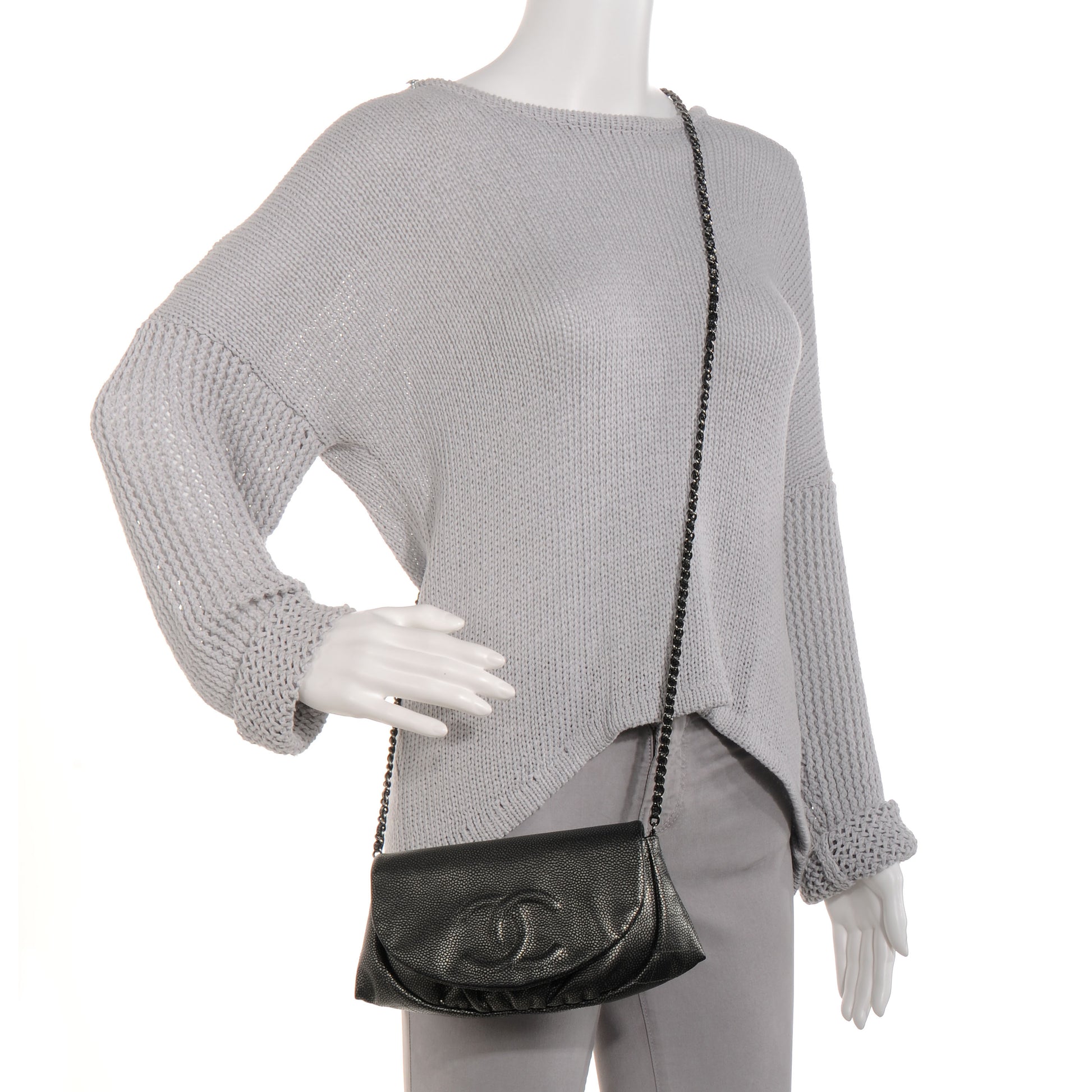 Chanel Caviar Half Moon Wallet On Chain WOC Dark Silver 2 of 7
