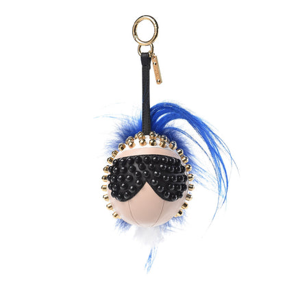 Fendi Lambskin Goat Fur Studded Punkarlito Bag Charm Blue 1 of 5