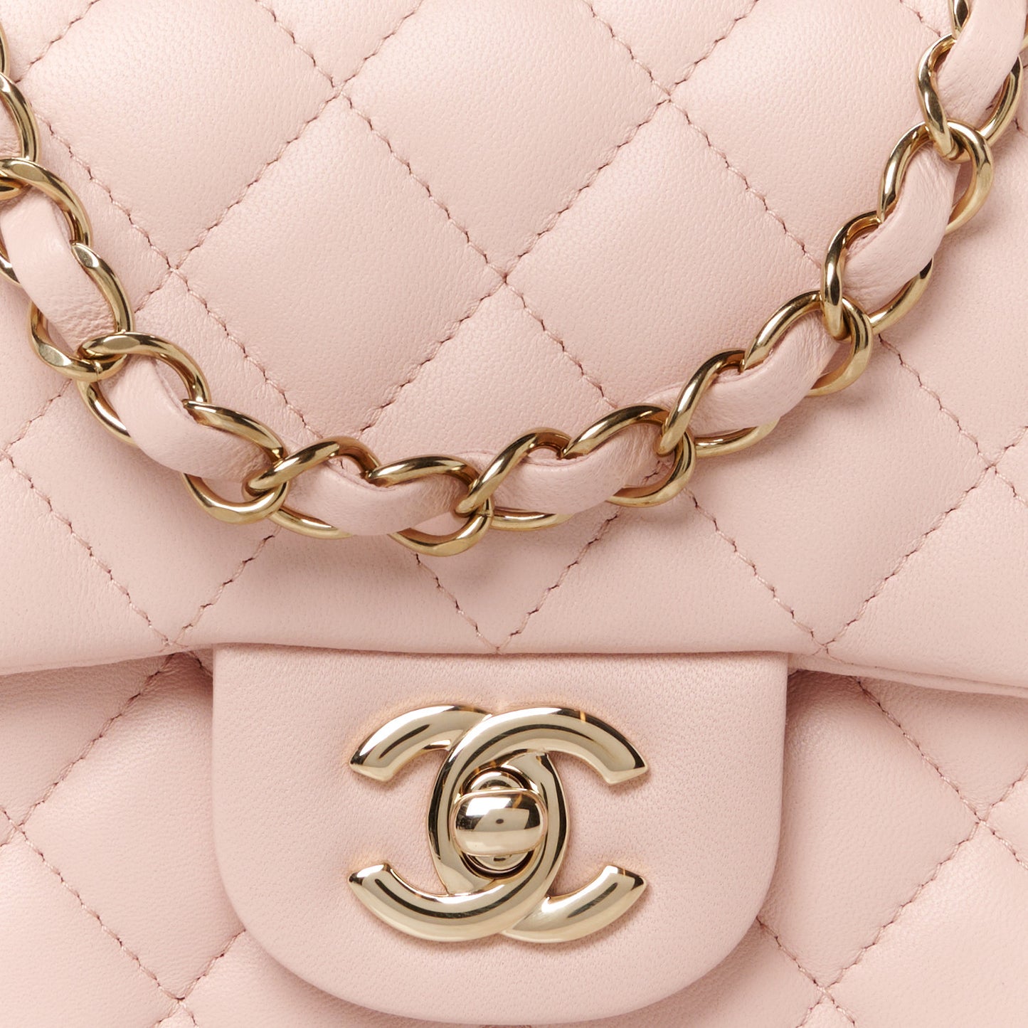Lambskin Quilted Mini Square Flap Light Pink