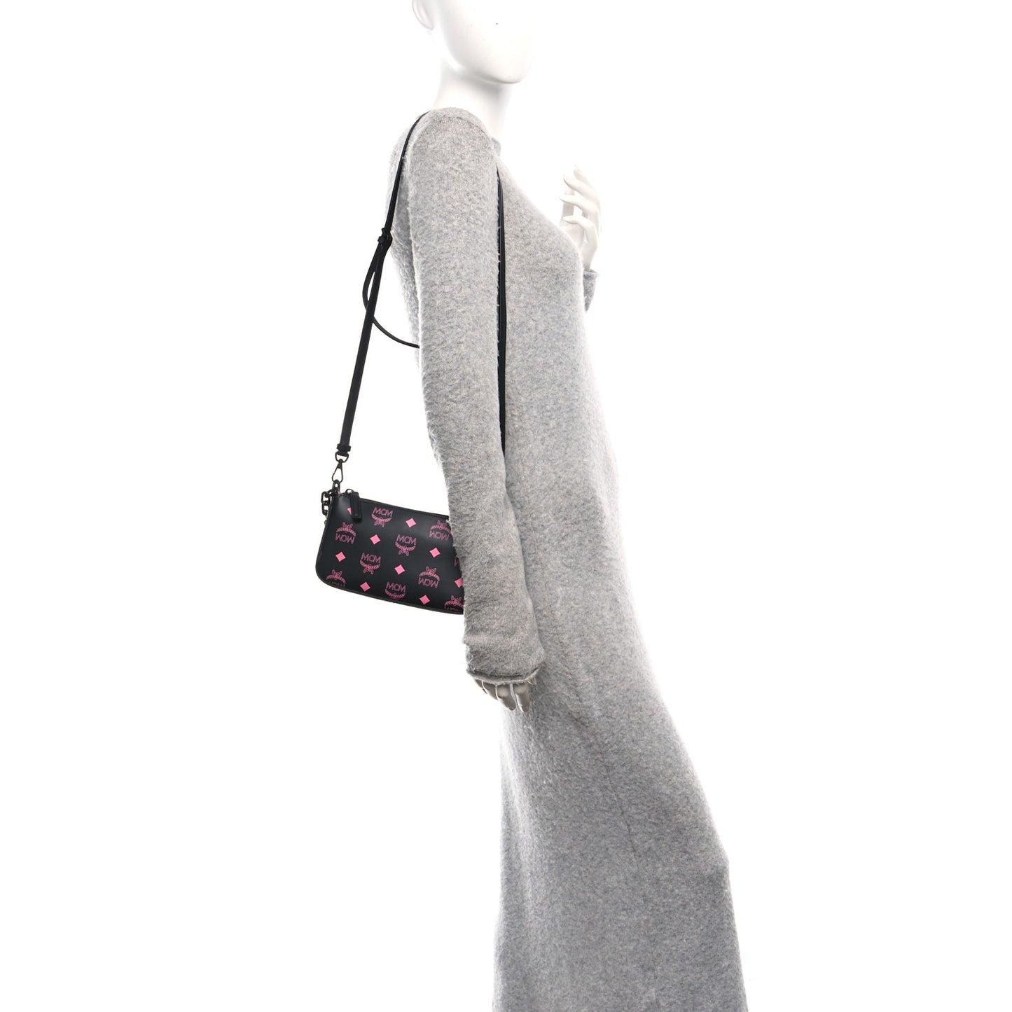 Calfskin Color Splash Pouch on Chain Black Pink