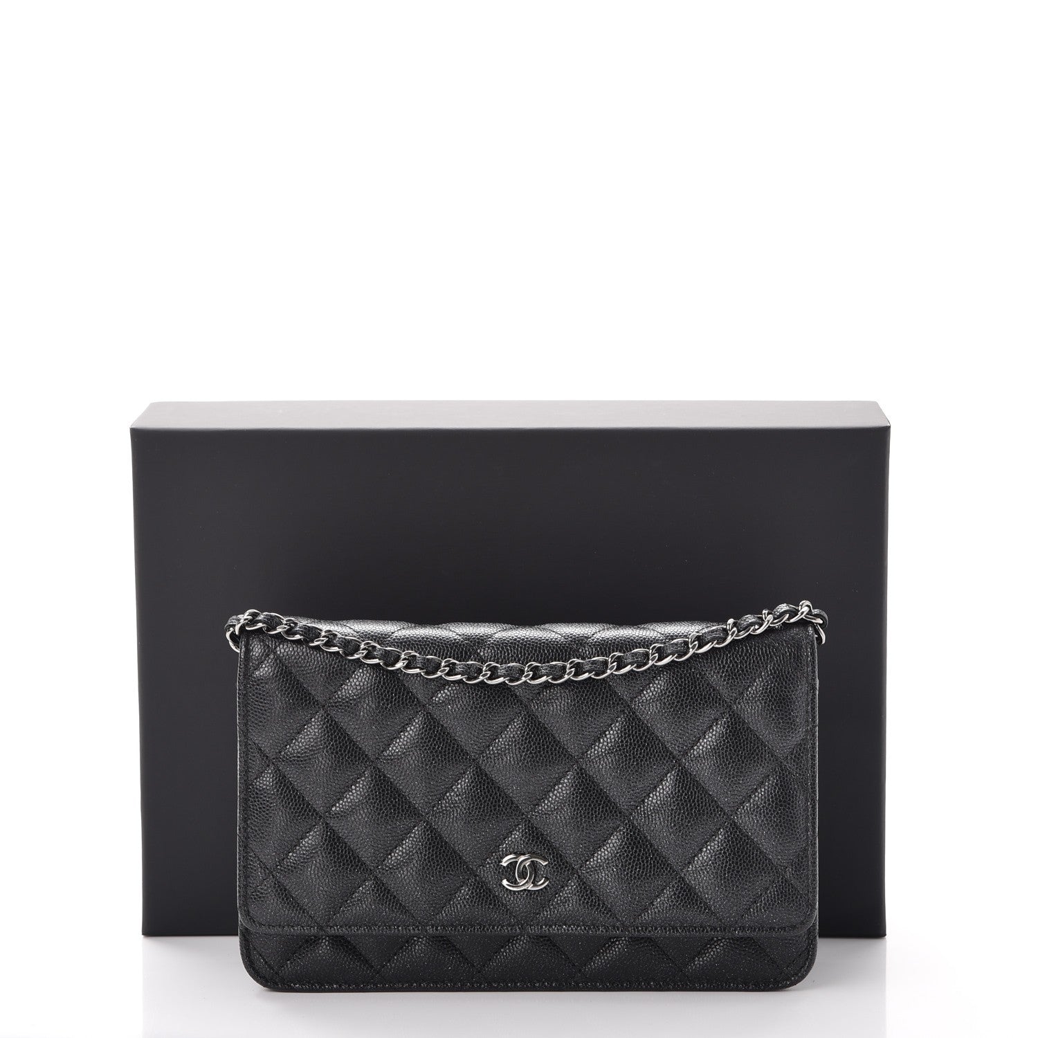 Chanel Metallic Caviar Quilted Wallet On Chain WOC Black 9 of 9