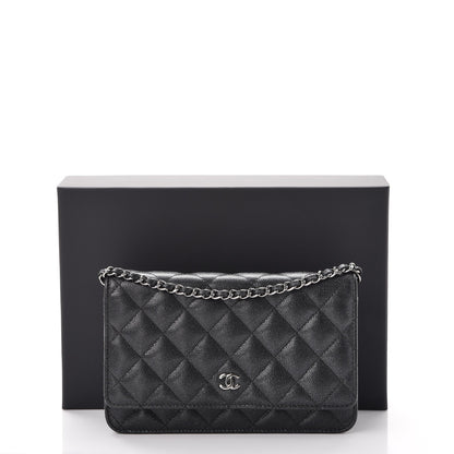Chanel Metallic Caviar Quilted Wallet On Chain WOC Black 9 of 9