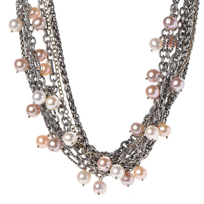 David Yurman Sterling Silver 18K Yellow Gold Pearl 8-8.5mm Multi Strand Chain Necklace 1 of 5