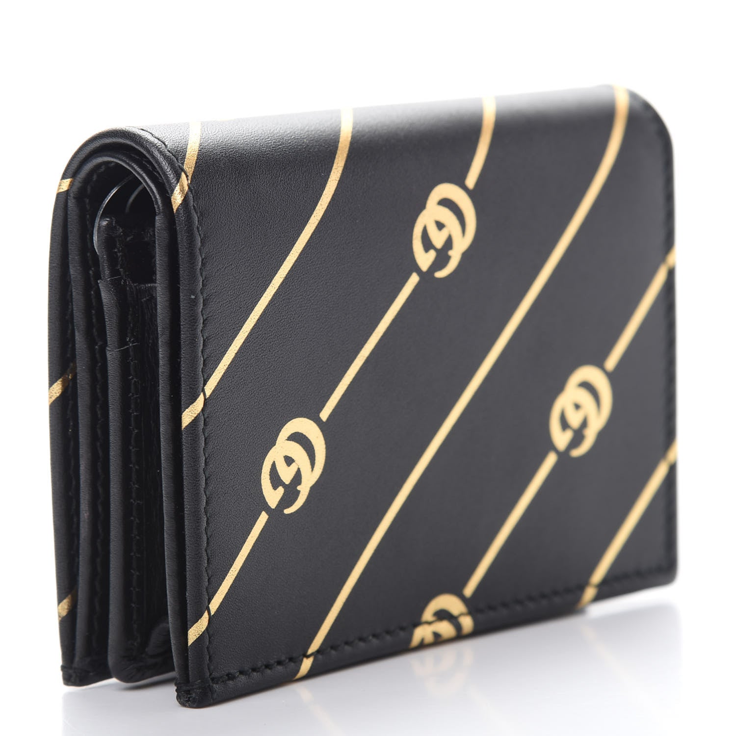 Gucci Calfskin Diagonal GG Card Case Black Gold 3 of 8